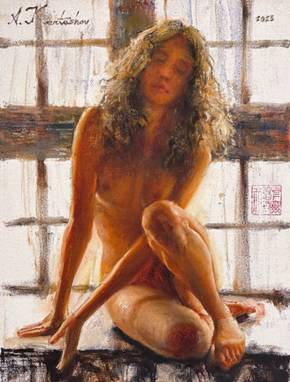 Giclée print on canvas, Nude in the front of the window, 2023, by Kartashov Andrey, Russia, 21st century. 1 of 50 limited prints.