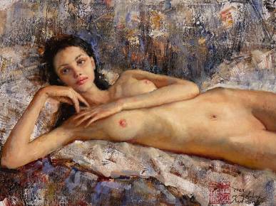 Giclée print on canvas, Brunette nude, 2023, by Kartashov Andrey, Russia, 21st century. 1 of 50 limited prints.