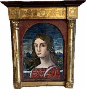 European school - Noblewoman, Enamel on copper.